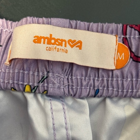 Ambsn Banana Fun Cartoon graphic Print Swim Shorts Mens Medium Purple 7” Inseam - Picture 4 of 5